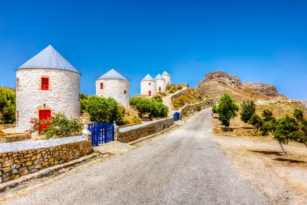 Windmills on the road to Platanos on Leros